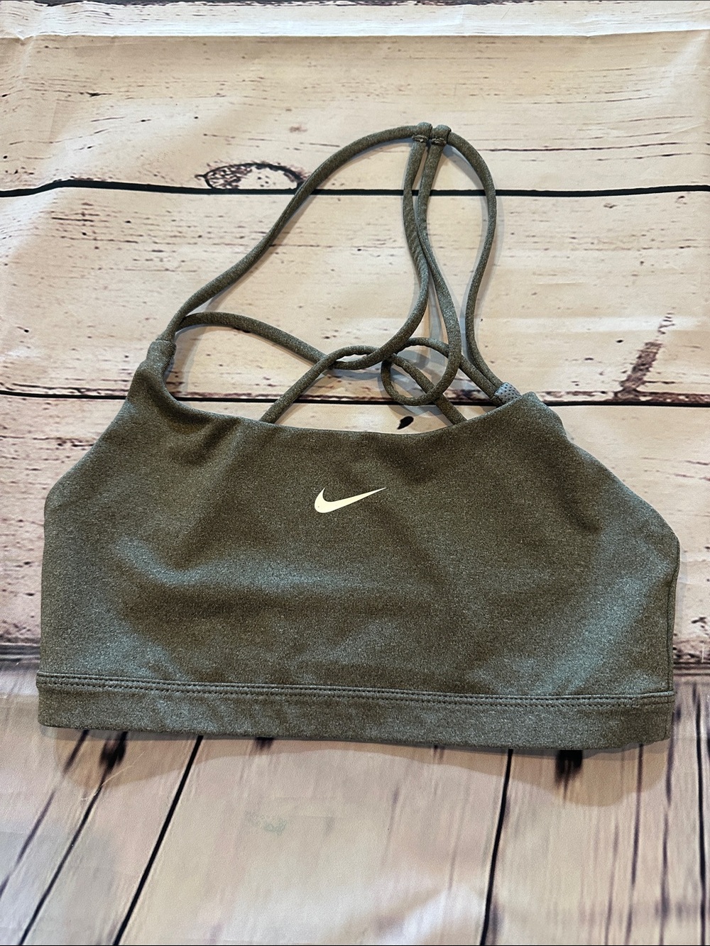 Nike heathered Sage Green Strappy Sports Bra